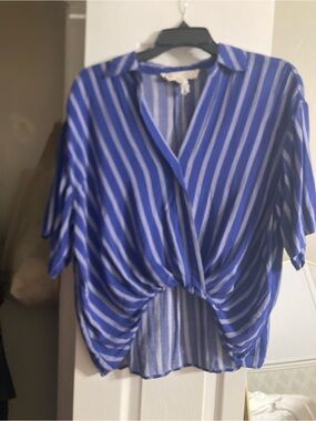 Striped Twist-Front Blue Women’s Top